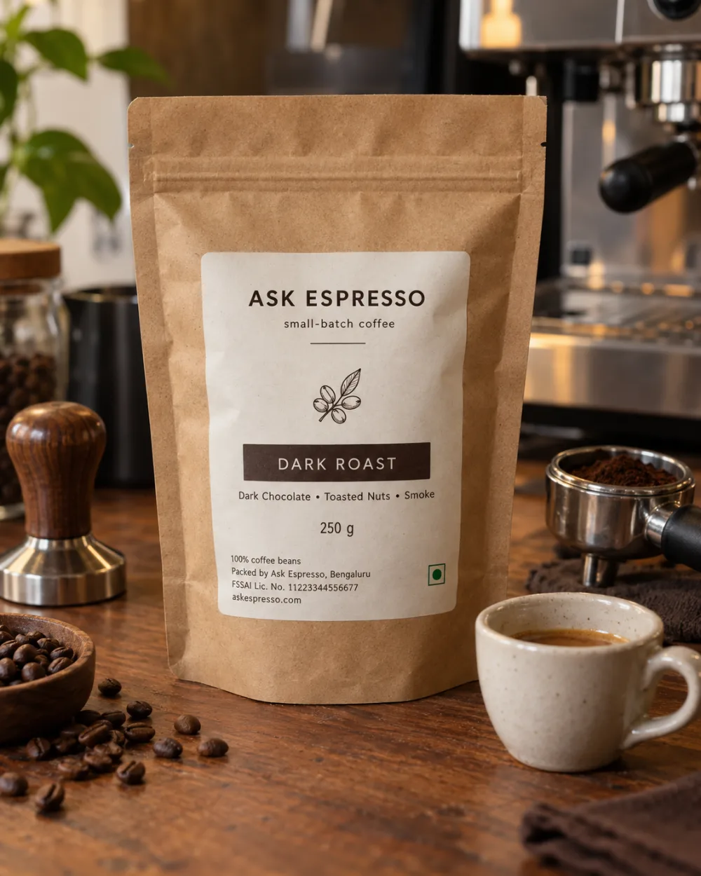 Ask Espresso dark roast coffee bag