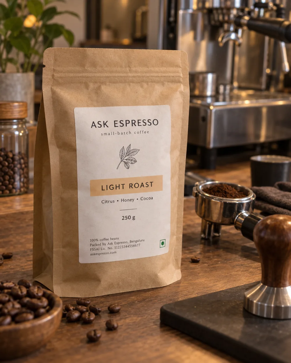 Ask Espresso light roast coffee bag