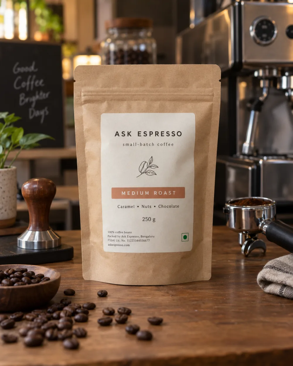Ask Espresso medium roast coffee bag