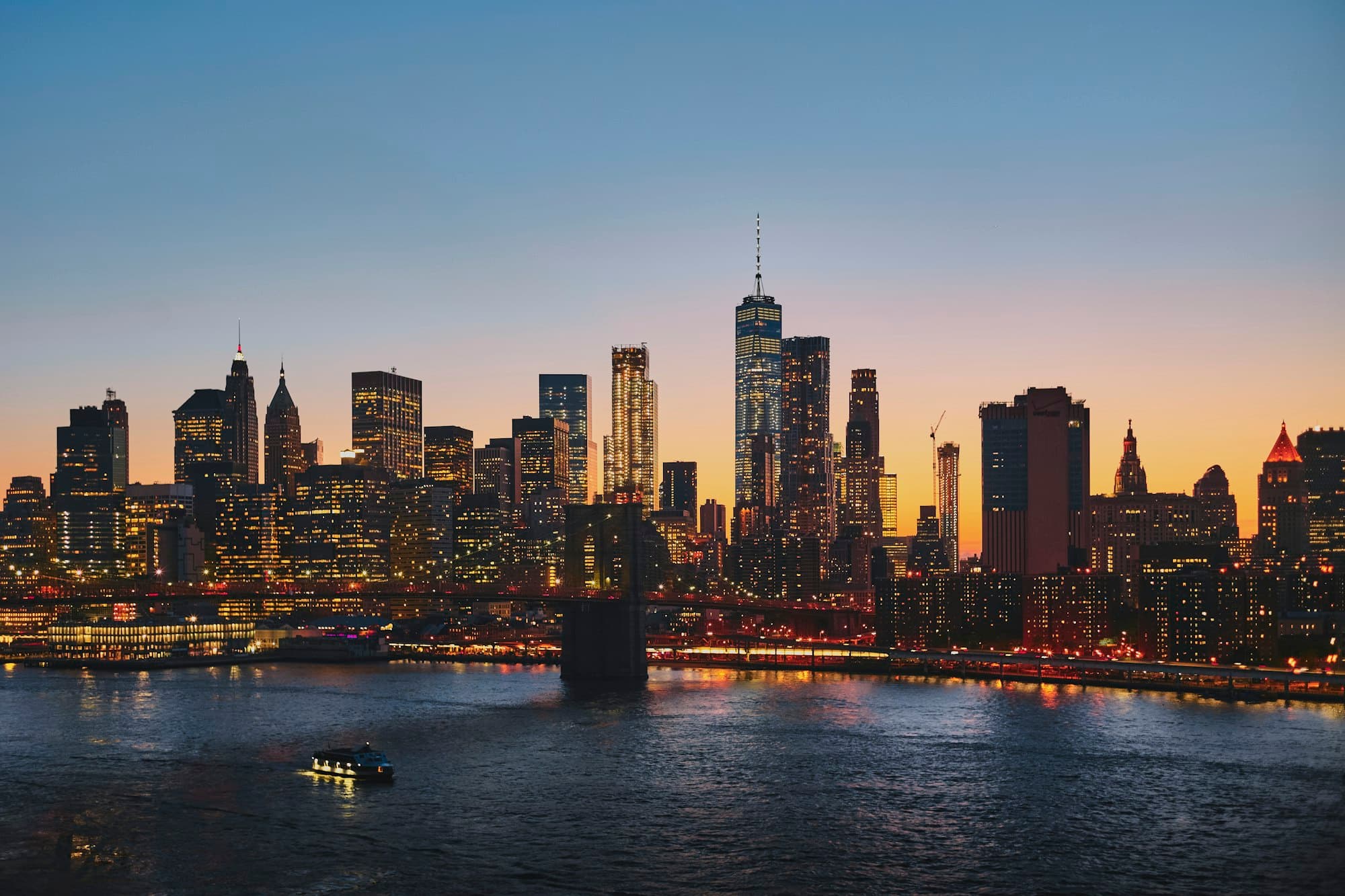 The Brooklyn Bridge at dusk